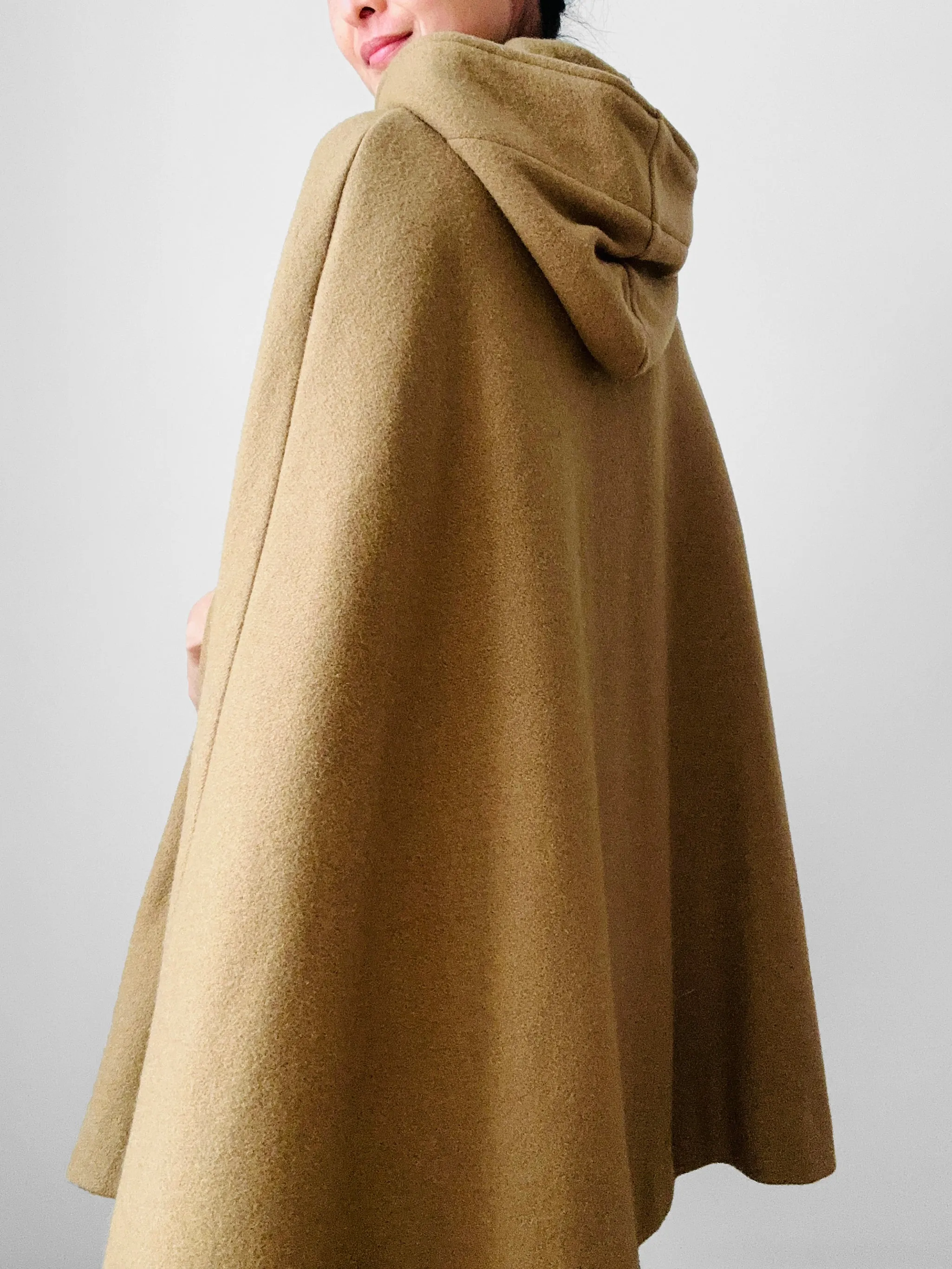 1940s Olive Hooded Military Uniform Heavy Wool Cape - Sz. O/S