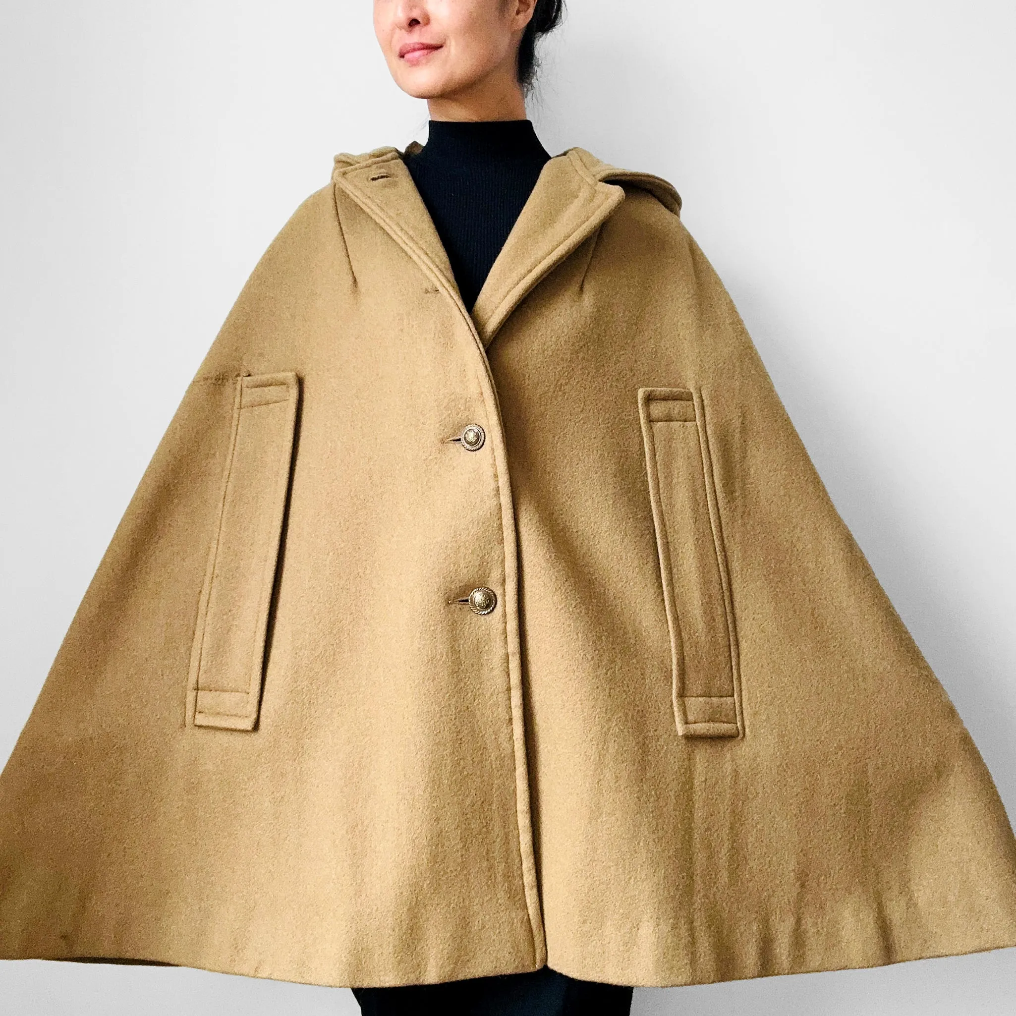 1940s Olive Hooded Military Uniform Heavy Wool Cape - Sz. O/S