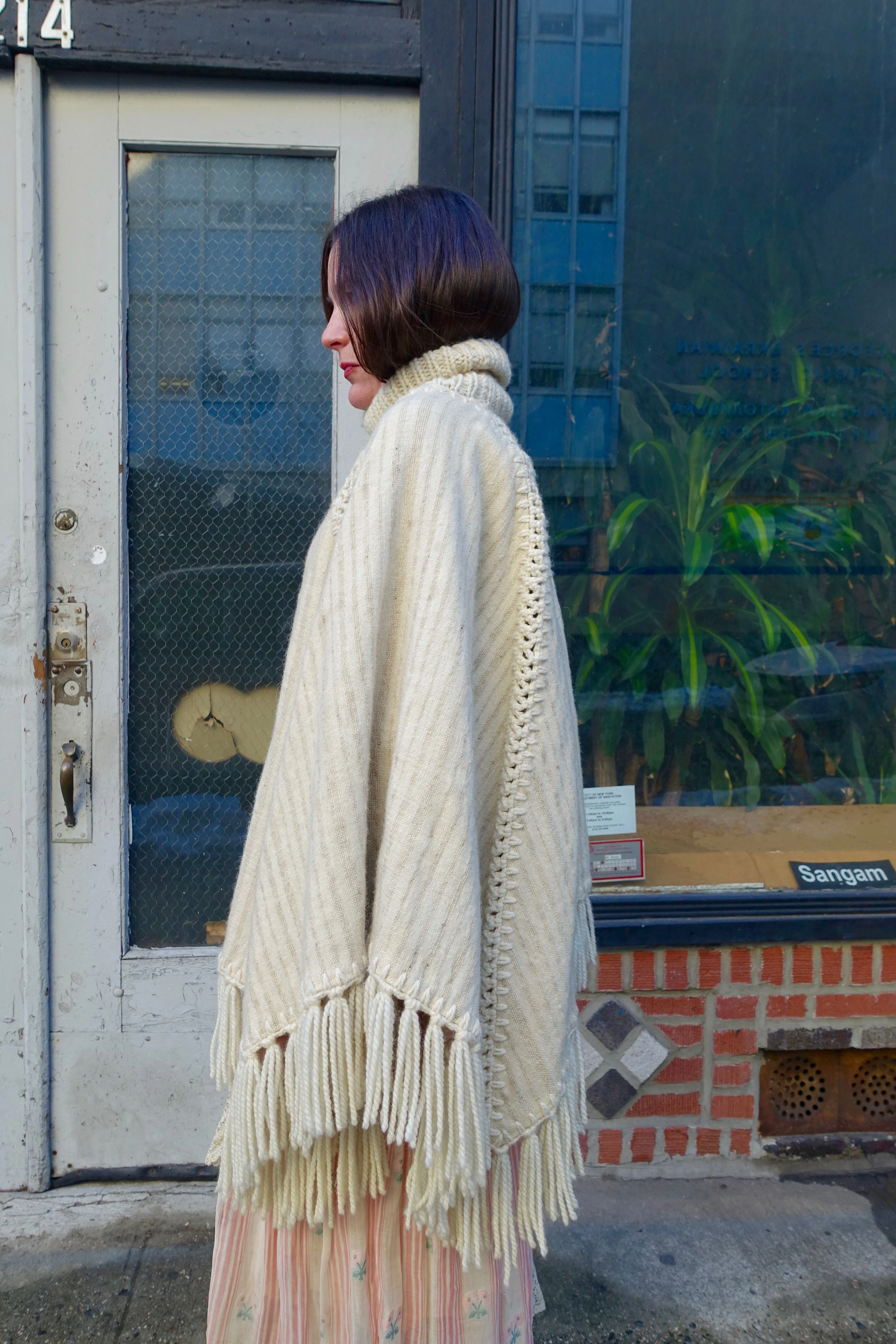 1970's Handwoven Cream Wool Turtleneck Cape - SOLD