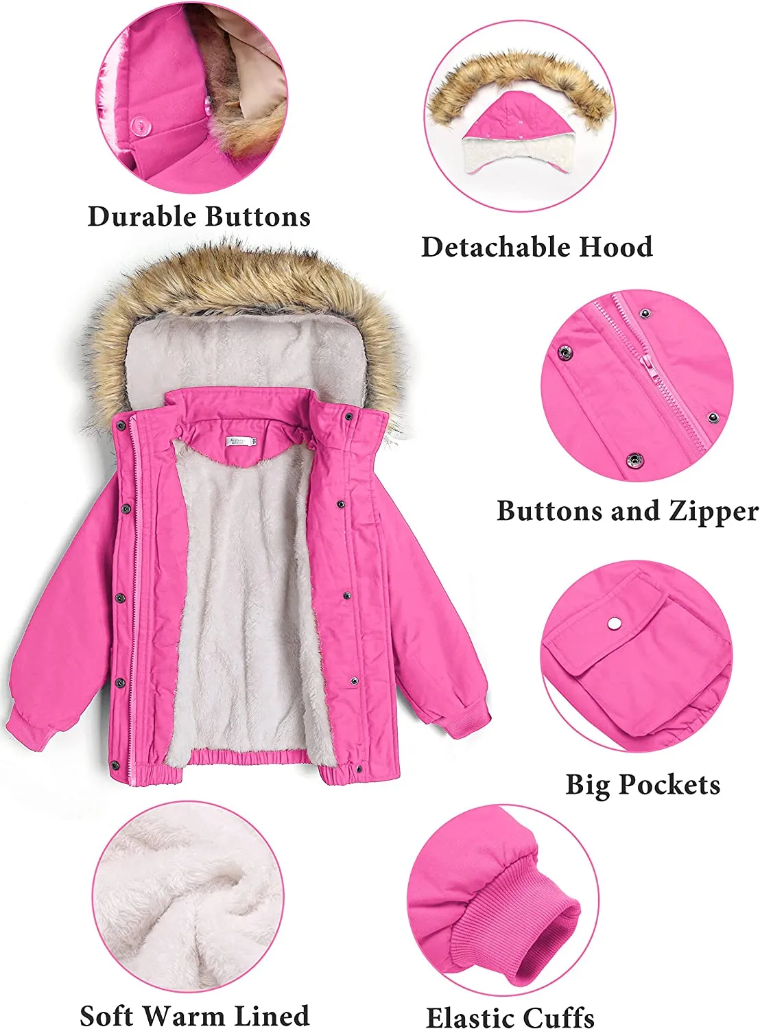Arshiner Kids Girls Winter Coats Warm Thick Padded Hooded