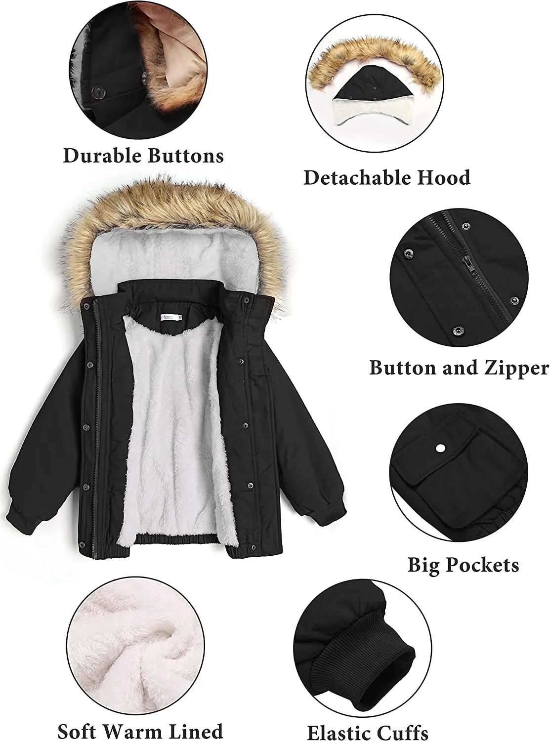 Arshiner Kids Girls Winter Coats Warm Thick Padded Hooded