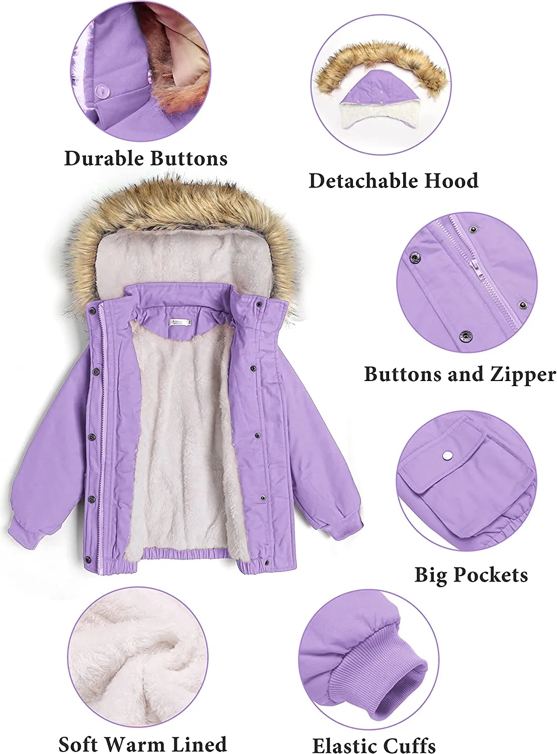 Arshiner Kids Girls Winter Coats Warm Thick Padded Hooded