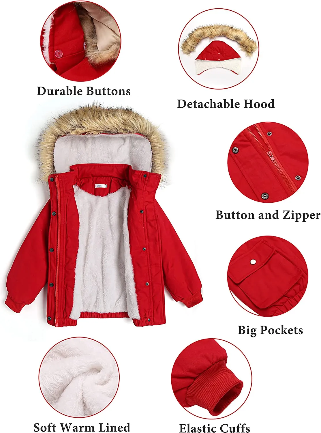 Arshiner Kids Girls Winter Coats Warm Thick Padded Hooded