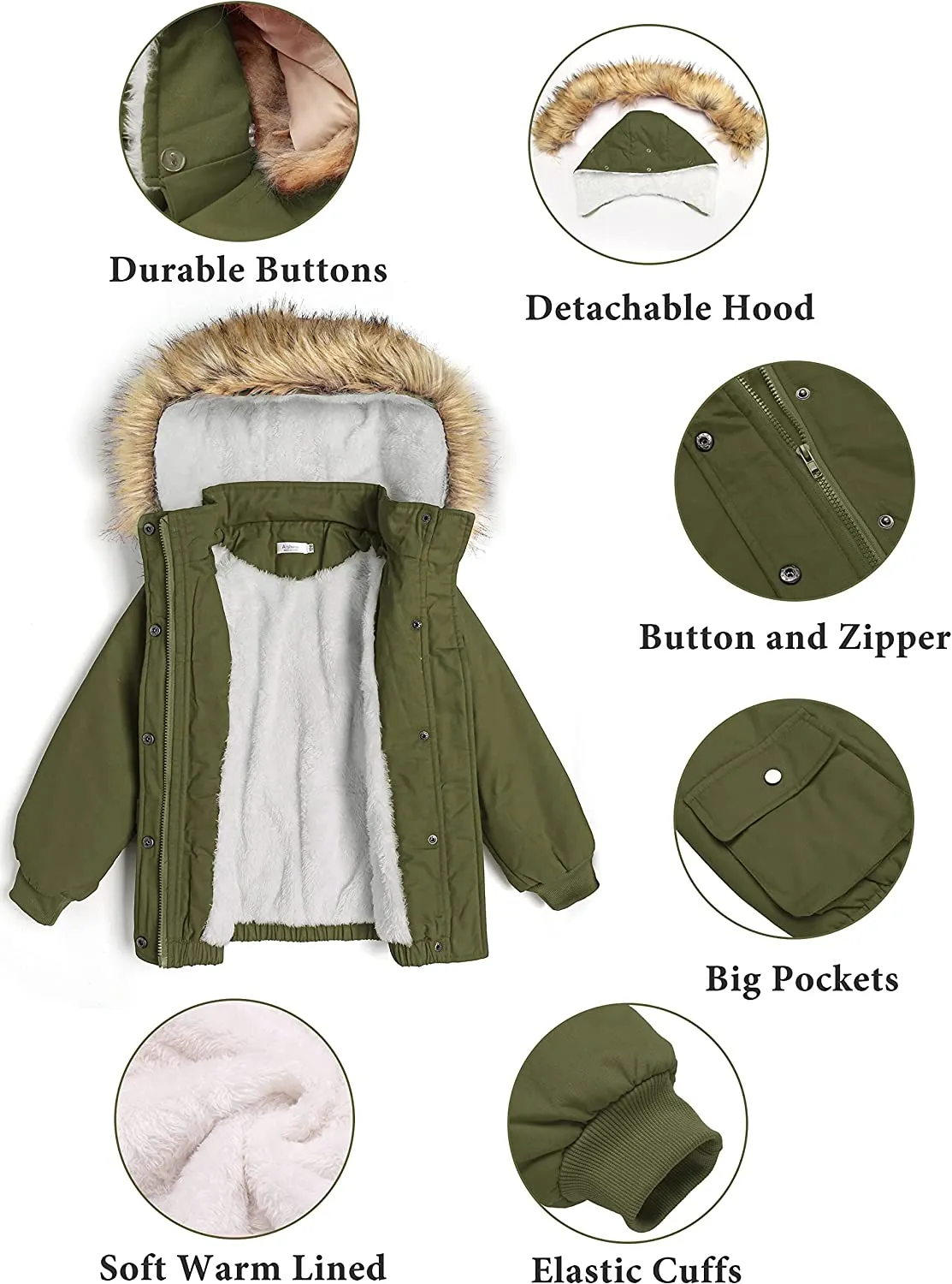 Arshiner Kids Girls Winter Coats Warm Thick Padded Hooded