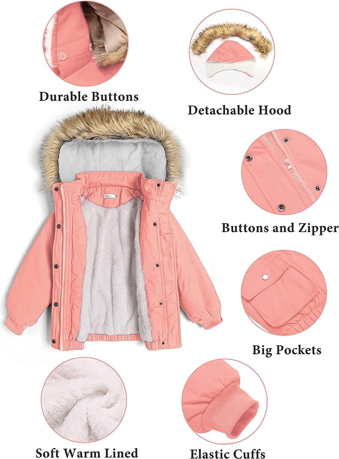 Arshiner Kids Girls Winter Coats Warm Thick Padded Hooded