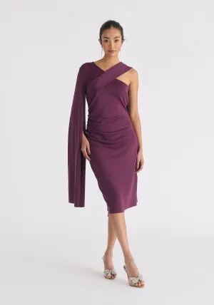 Asymmetric Draped Cape Sleeve Dress