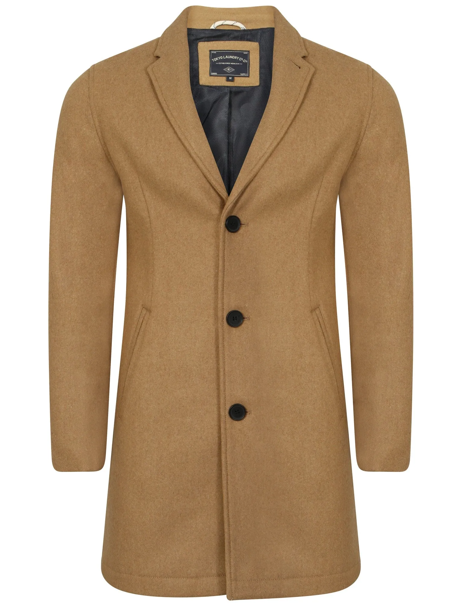 Bezout Button Up Wool Blend Overcoat in Camel - Tokyo Laundry