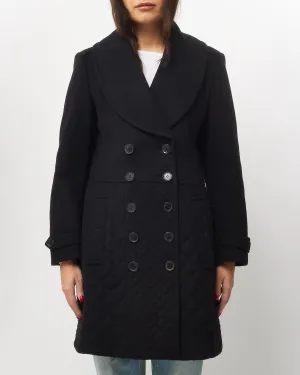 Burberry Black Quilted Wool Double Breasted Coat - US 10
