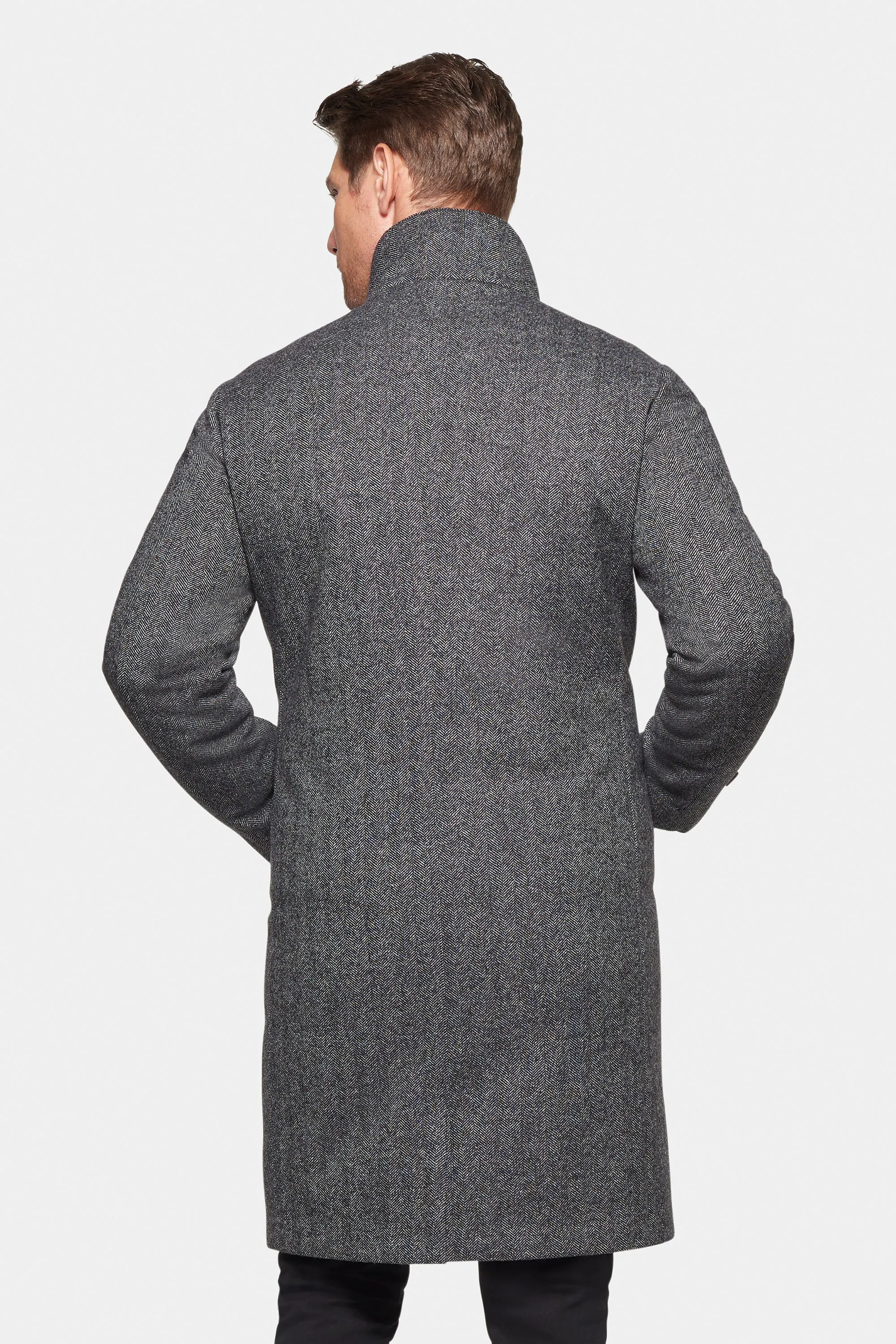 Cashmere Wool Topcoat, Grey Black Herringbone