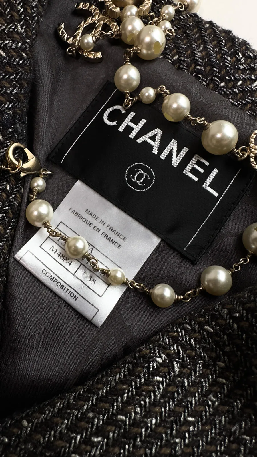 CHANEL 07PF Gray Silver Chevron Double Wool Tweed Jacket Coat 38 シャネル グレー シルバー シェブロン ダブル ウール ツイード ジャケット コート 即発