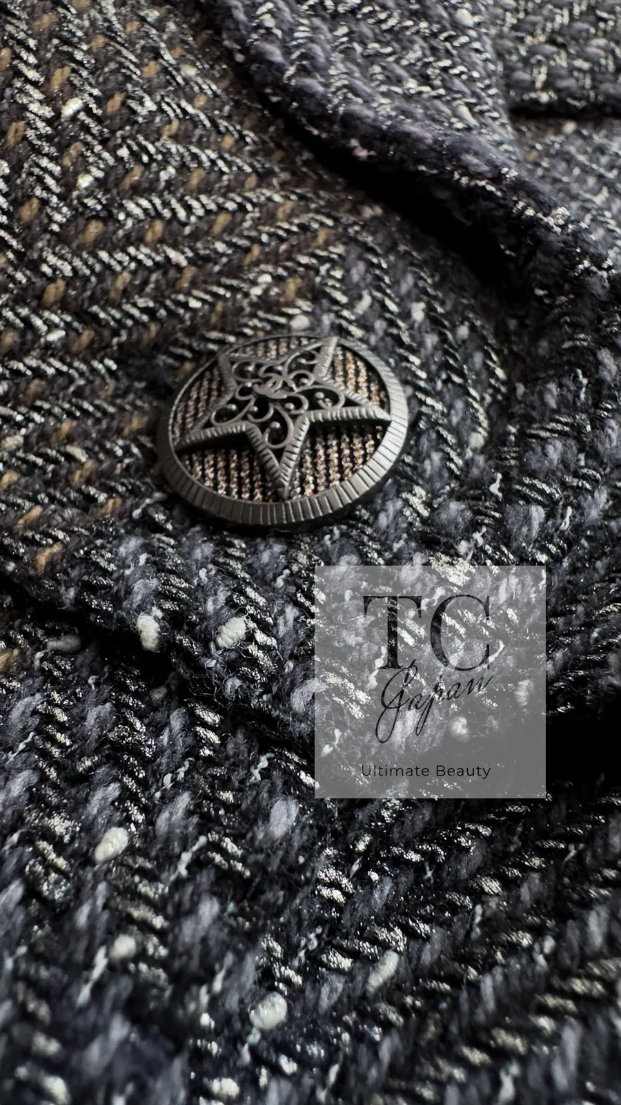 CHANEL 07PF Gray Silver Chevron Double Wool Tweed Jacket Coat 38 シャネル グレー シルバー シェブロン ダブル ウール ツイード ジャケット コート 即発