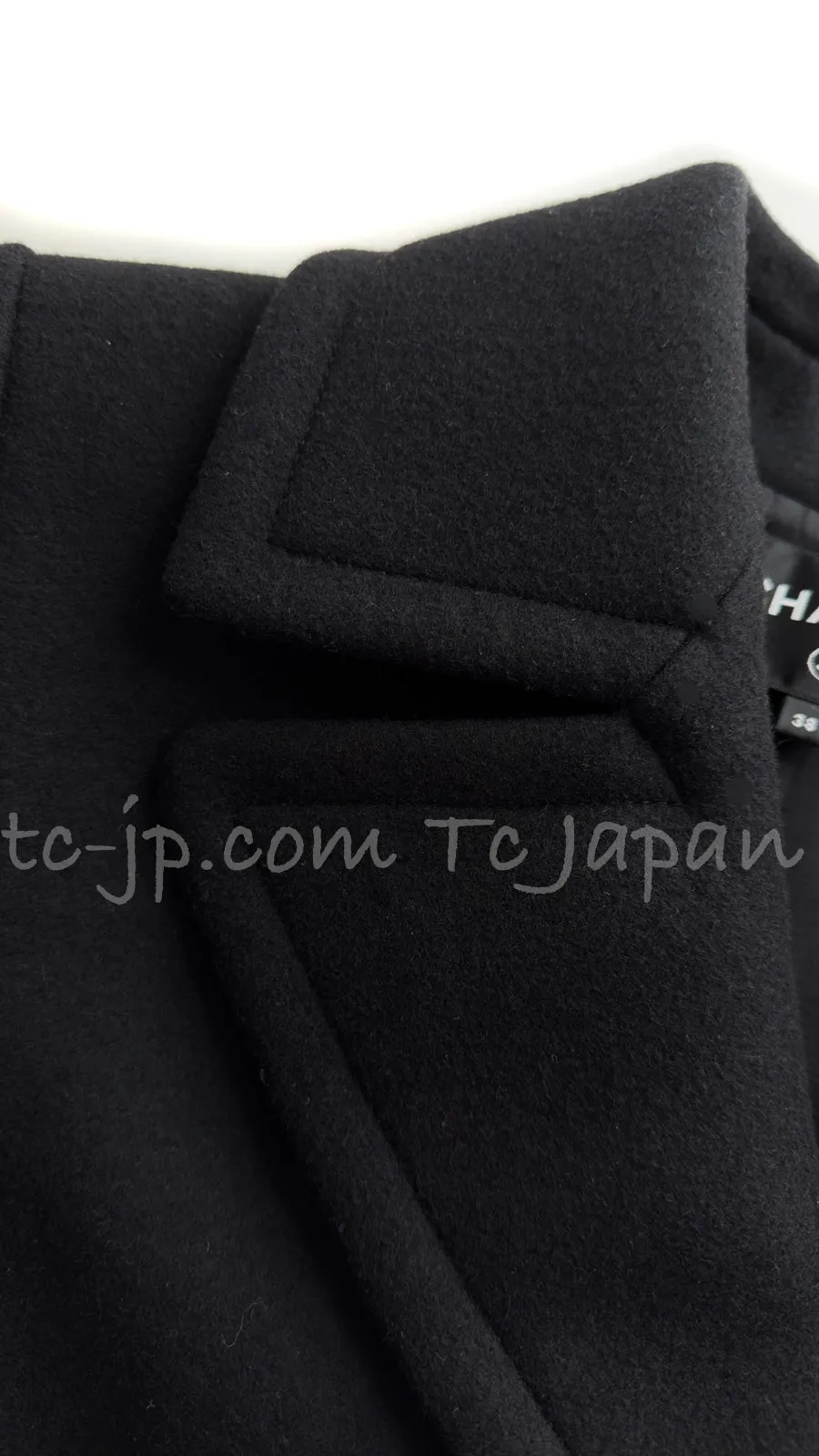 CHANEL 16PF Black Cashmere Gold Logo Button Double Coat 42 44 シャネル ブラック カシミア ゴールド ロゴ ボタン ダブル ピーコート 即発