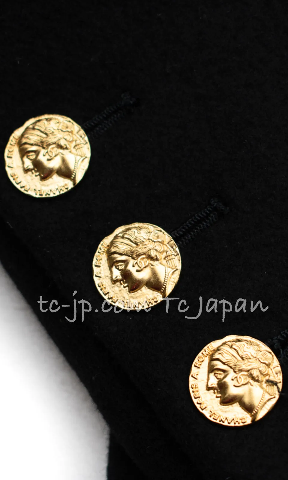 CHANEL 16PF Black Cashmere Gold Logo Button Double Coat 42 44 シャネル ブラック カシミア ゴールド ロゴ ボタン ダブル ピーコート 即発