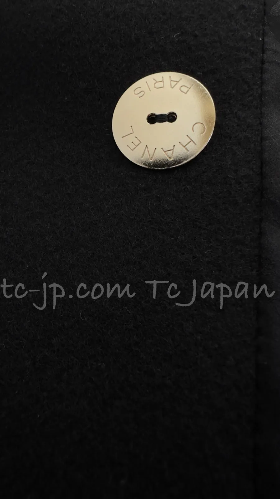 CHANEL 16PF Black Cashmere Gold Logo Button Double Coat 42 44 シャネル ブラック カシミア ゴールド ロゴ ボタン ダブル ピーコート 即発