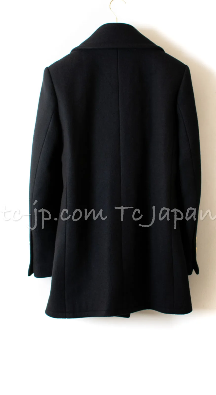 CHANEL 16PF Black Cashmere Gold Logo Button Double Coat 42 44 シャネル ブラック カシミア ゴールド ロゴ ボタン ダブル ピーコート 即発