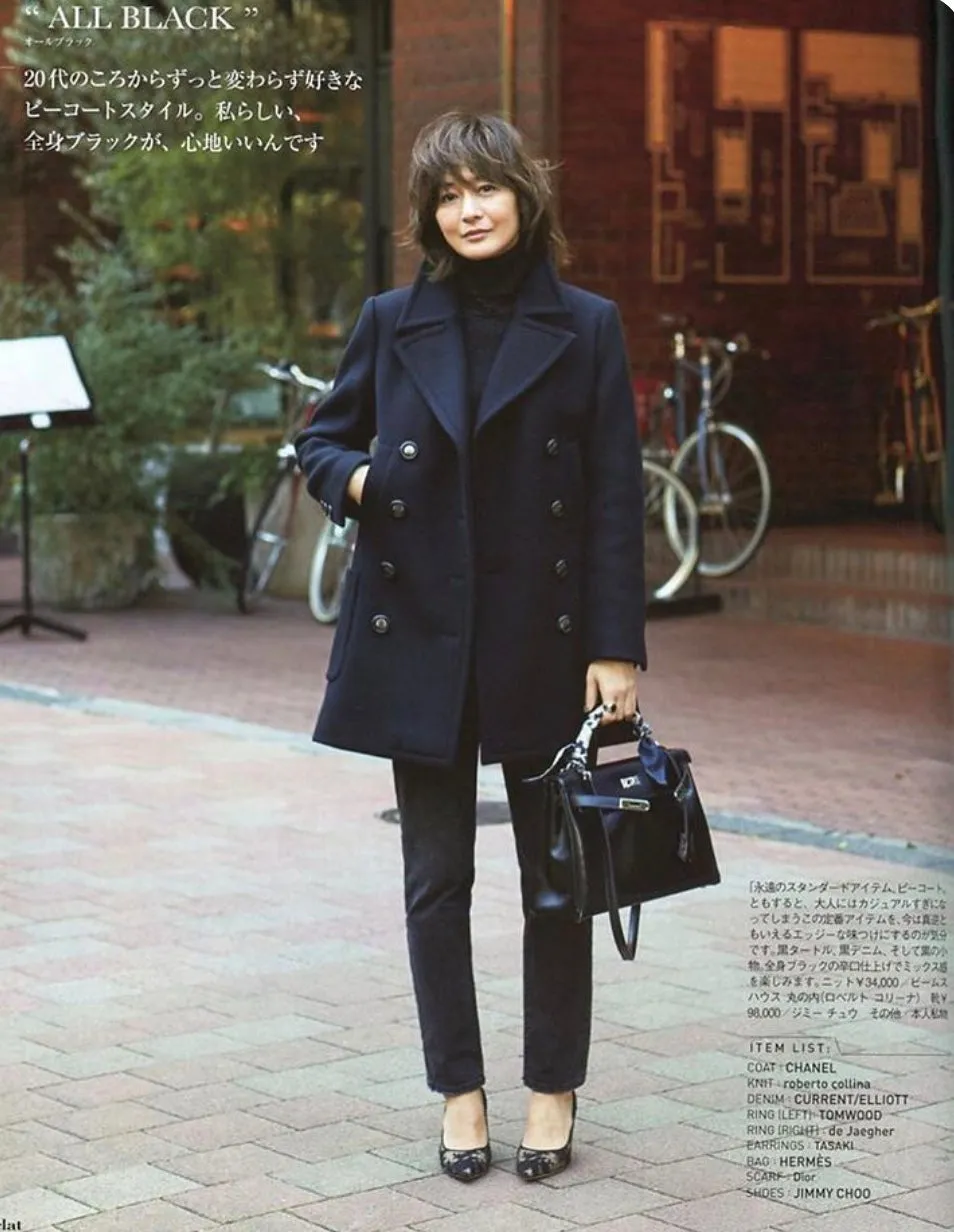 CHANEL 16PF Black Cashmere Gold Logo Button Double Coat 42 44 シャネル ブラック カシミア ゴールド ロゴ ボタン ダブル ピーコート 即発