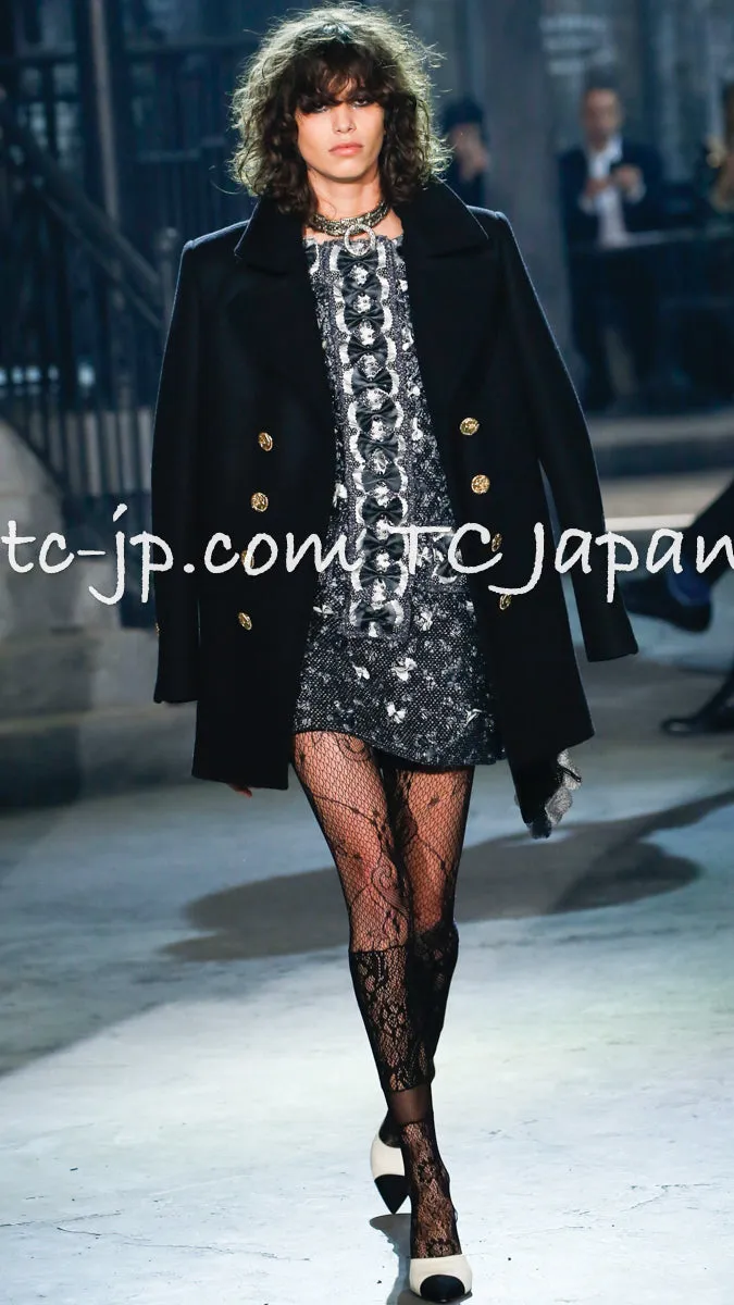 CHANEL 16PF Black Cashmere Gold Logo Button Double Long Coat 34 シャネル ブラック カシミア ゴールド ロゴ ボタン ダブル ピーコート ロング