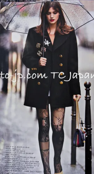 CHANEL 16PF Black Cashmere Gold Logo Button Double Long Coat 34 シャネル ブラック カシミア ゴールド ロゴ ボタン ダブル ピーコート ロング