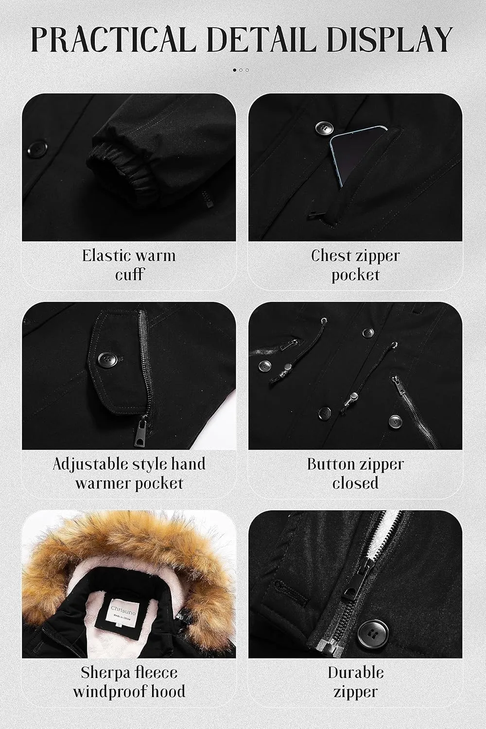 Chrisuno Women's Mid-Length Military Parka Winter Outerwear Insulated Jacket Soft Fleece Snow Faux Fur Coat