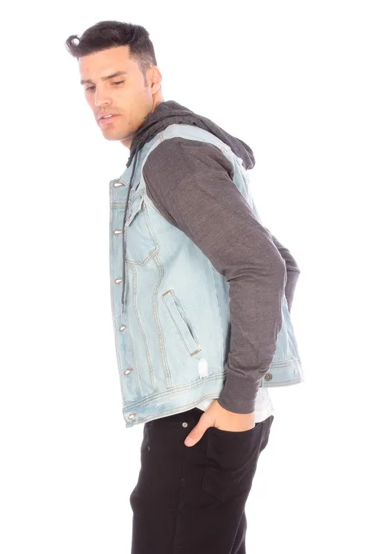DENIM JACKET WITH HOOD   LIGHT   BLUE