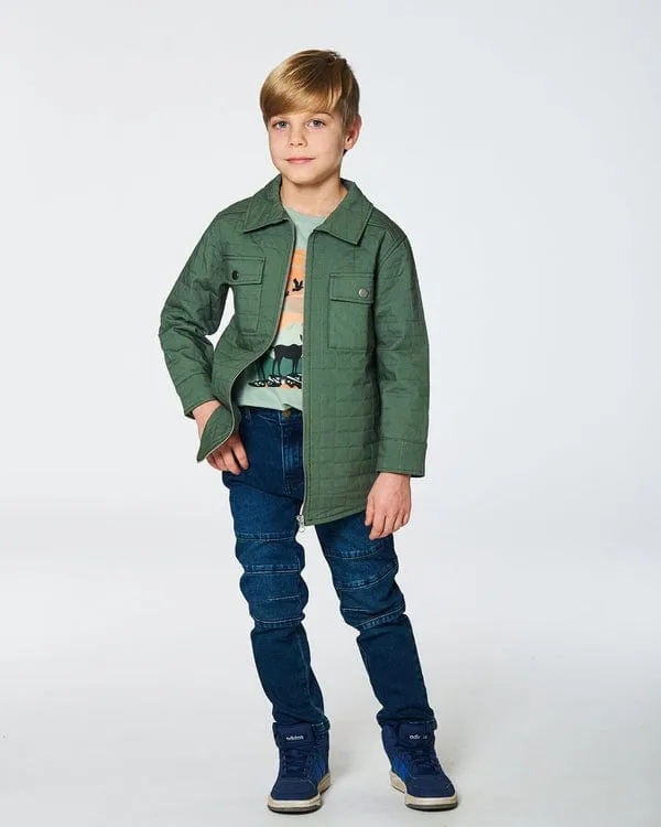 Deux Par Deux Unisex Quilted Canvas Overshirt in Dark Forest
