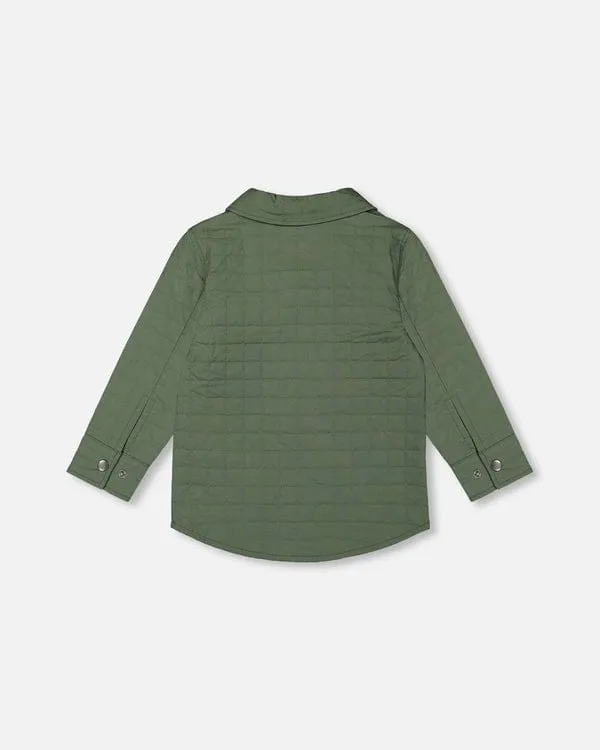 Deux Par Deux Unisex Quilted Canvas Overshirt in Dark Forest