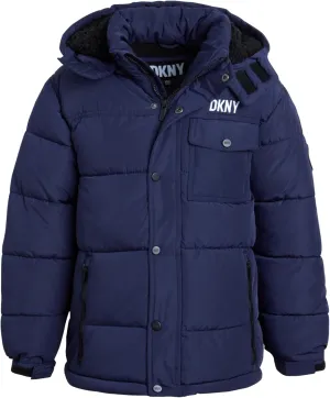 DKNY Boys' Winter Jacket - Insulated Quilted Puffer Parka Coat, Sherpa Lined Hood - Heavyweight Ski Jacket for Boys (4-20)