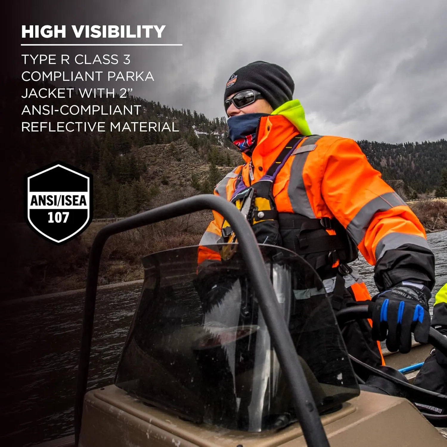 Ergodyne - 25575 High Visibility Reflective Winter Safety Jacket, Insulated Parka, ANSI Compliant, GloWear 8384, Orange, Extra Large
