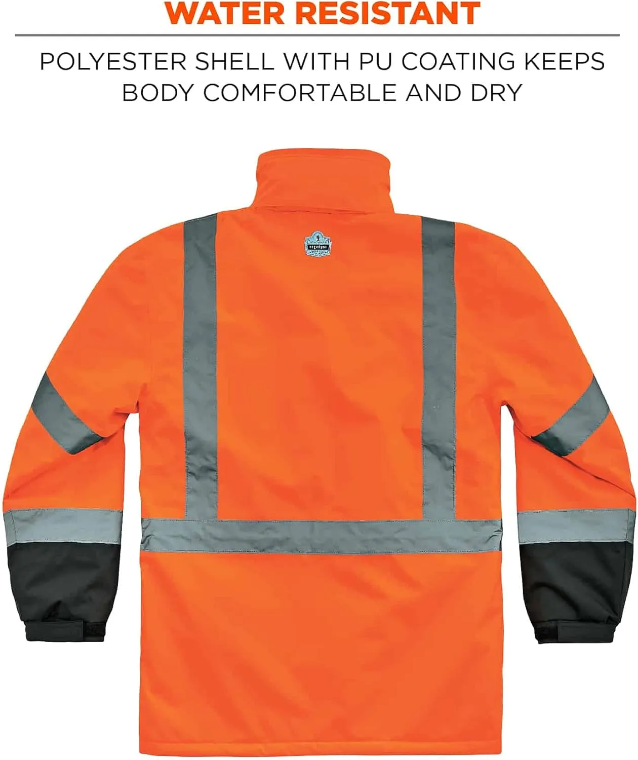 Ergodyne - 25575 High Visibility Reflective Winter Safety Jacket, Insulated Parka, ANSI Compliant, GloWear 8384, Orange, Extra Large