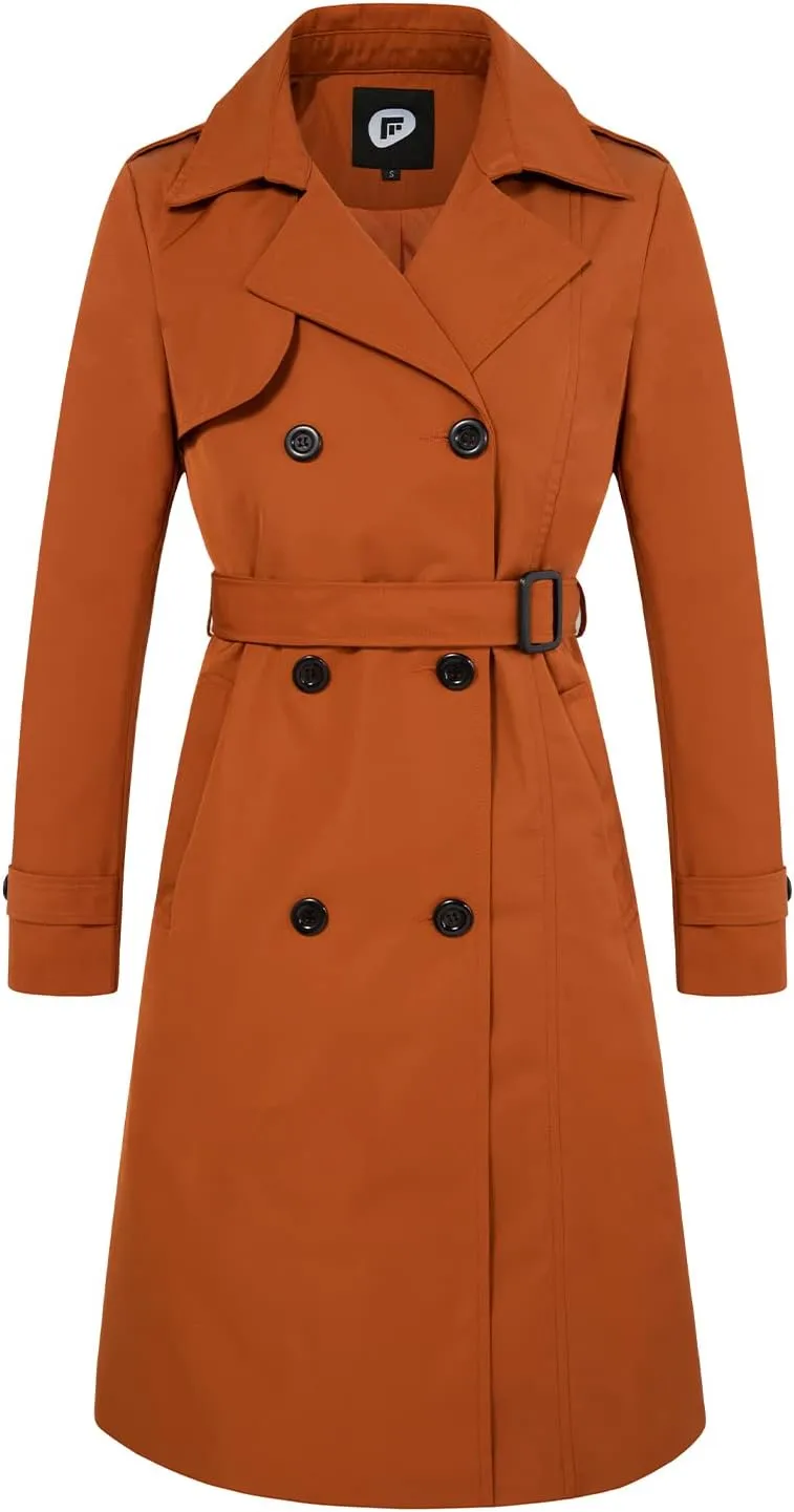 FARVALUE Women's Long Trenchcoat Double Breasted Trench Coat Water Resistant Classic Peacoat with Belt