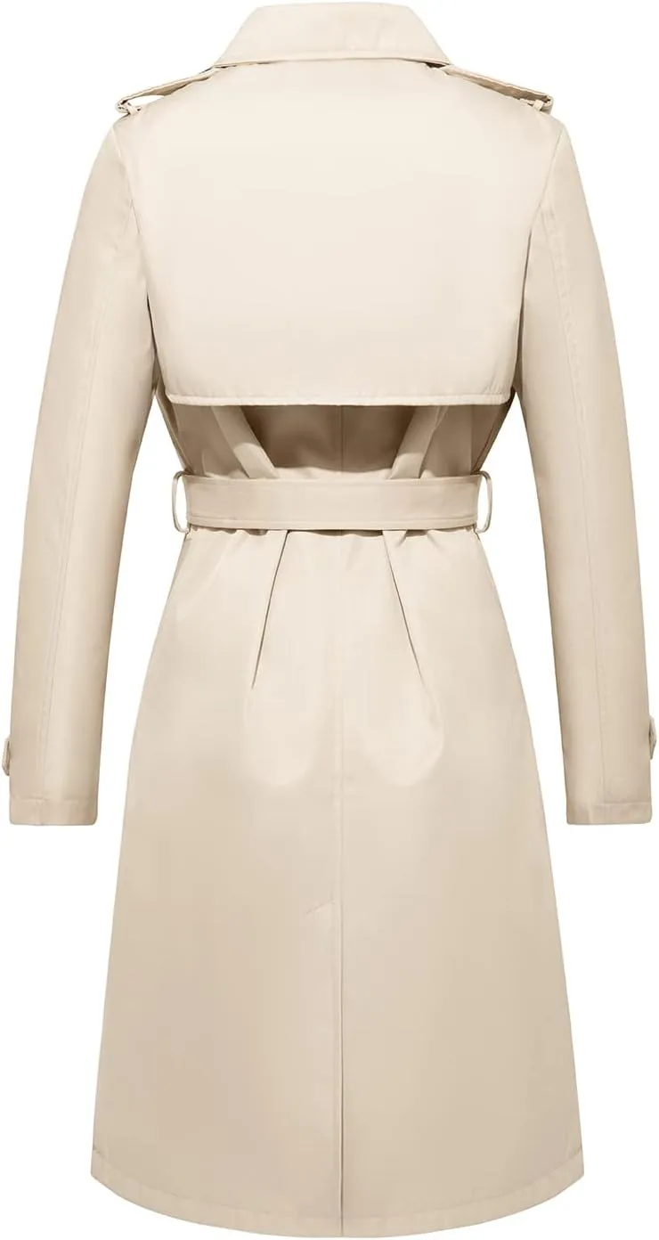 FARVALUE Women's Long Trenchcoat Double Breasted Trench Coat Water Resistant Classic Peacoat with Belt