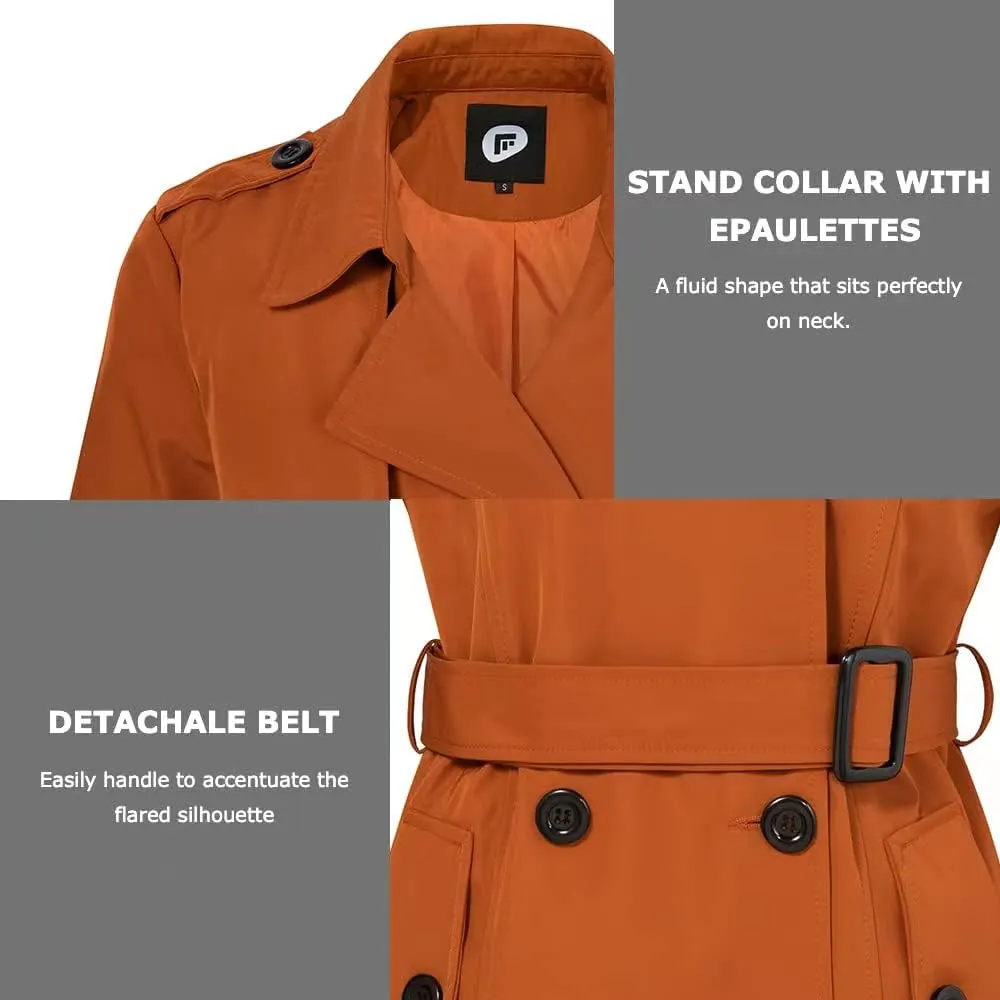 FARVALUE Women's Long Trenchcoat Double Breasted Trench Coat Water Resistant Classic Peacoat with Belt