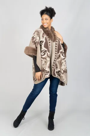 Fashion A103 Faux Fur Trim Cape