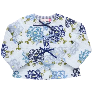 Girls Quilted Jacket - Blue Quilt Flower Embroidery
