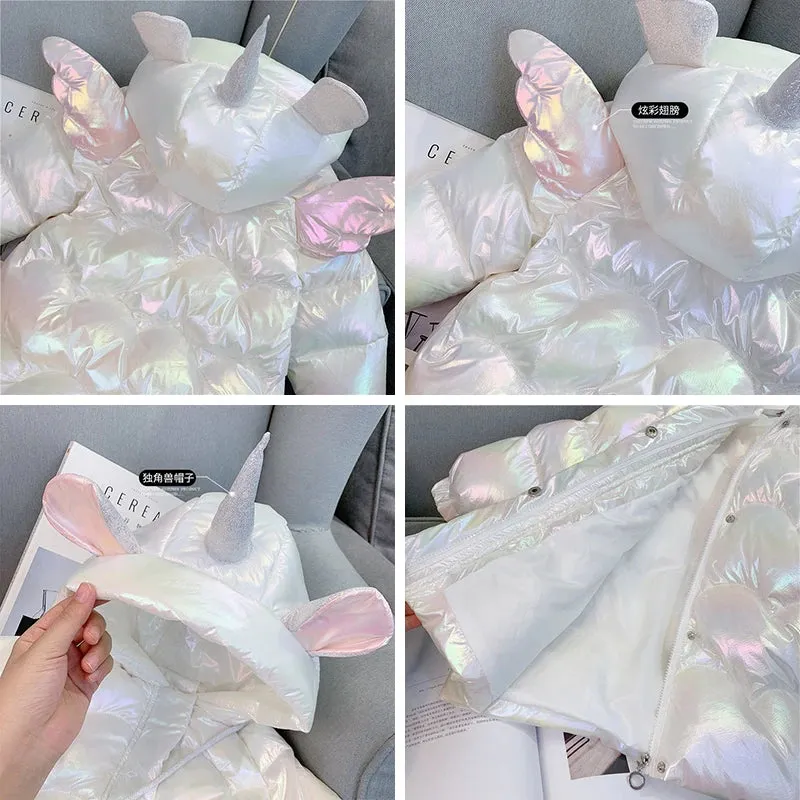 Girls Unicorn Winter Jacket – Warm Hooded Snowsuit Parka
