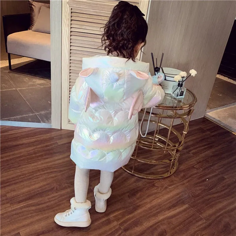 Girls Unicorn Winter Jacket – Warm Hooded Snowsuit Parka