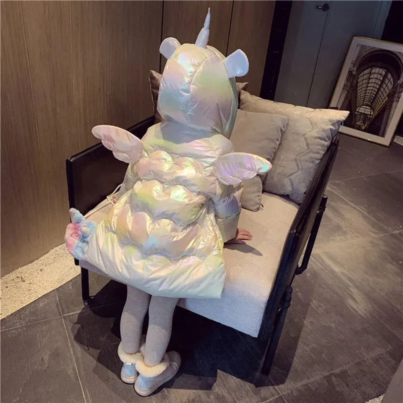 Girls Unicorn Winter Jacket – Warm Hooded Snowsuit Parka