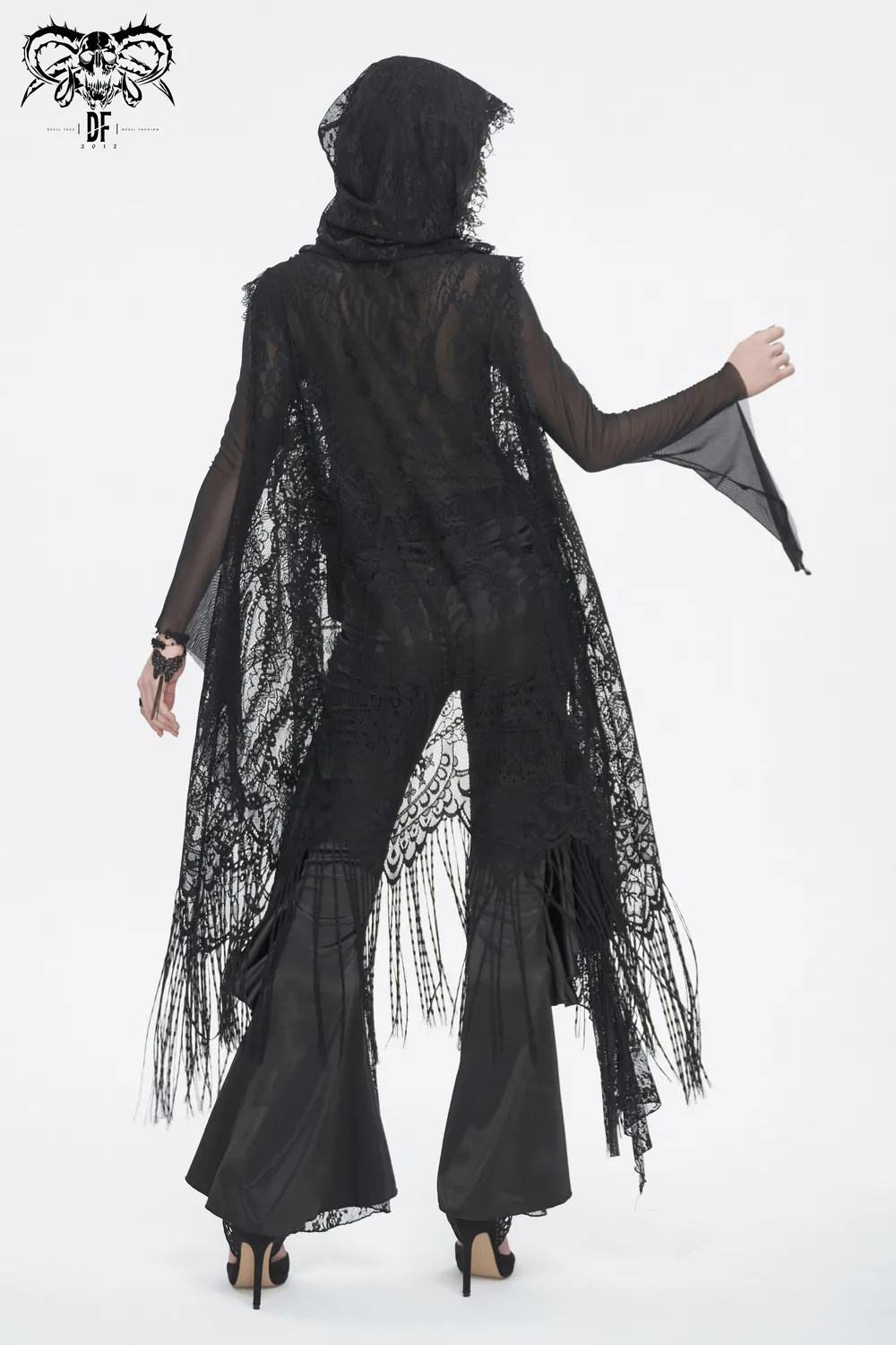 Gothic Sleeveless Hooded Lace Tasseled Cape For Women