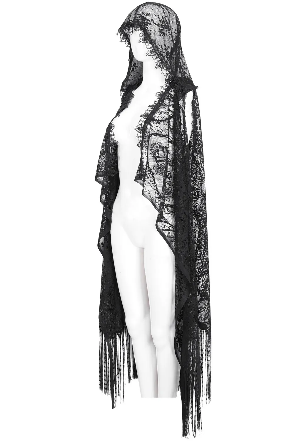 Gothic Sleeveless Hooded Lace Tasseled Cape For Women