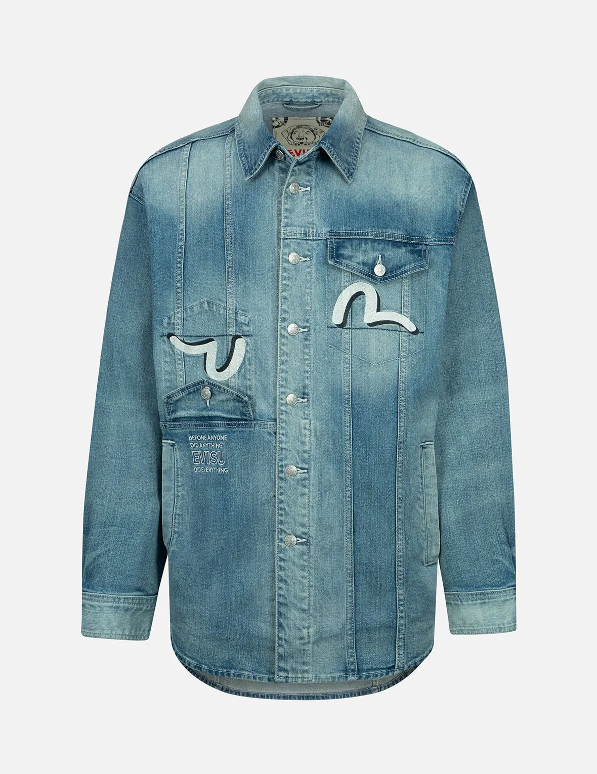 Graffiti Darma Grid Graphic Print Denim Shirt Jacket