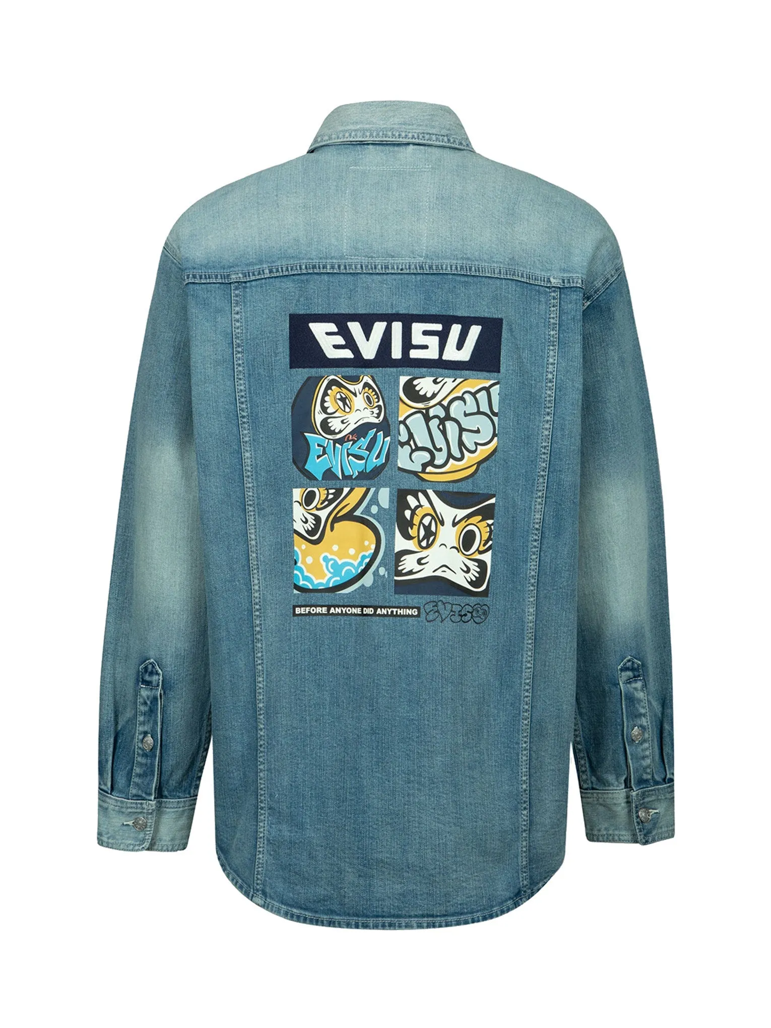 Graffiti Darma Grid Graphic Print Denim Shirt Jacket