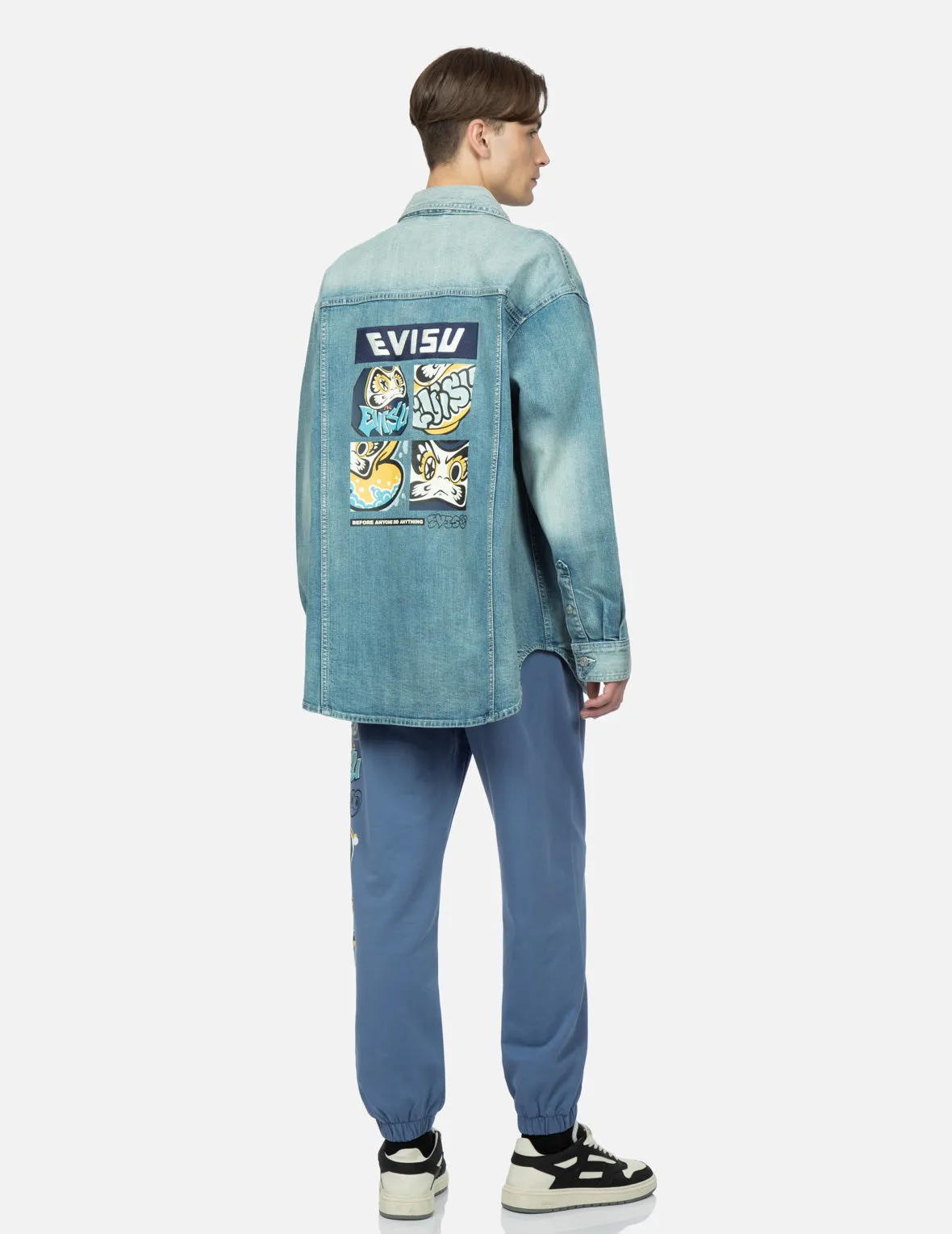 Graffiti Darma Grid Graphic Print Denim Shirt Jacket