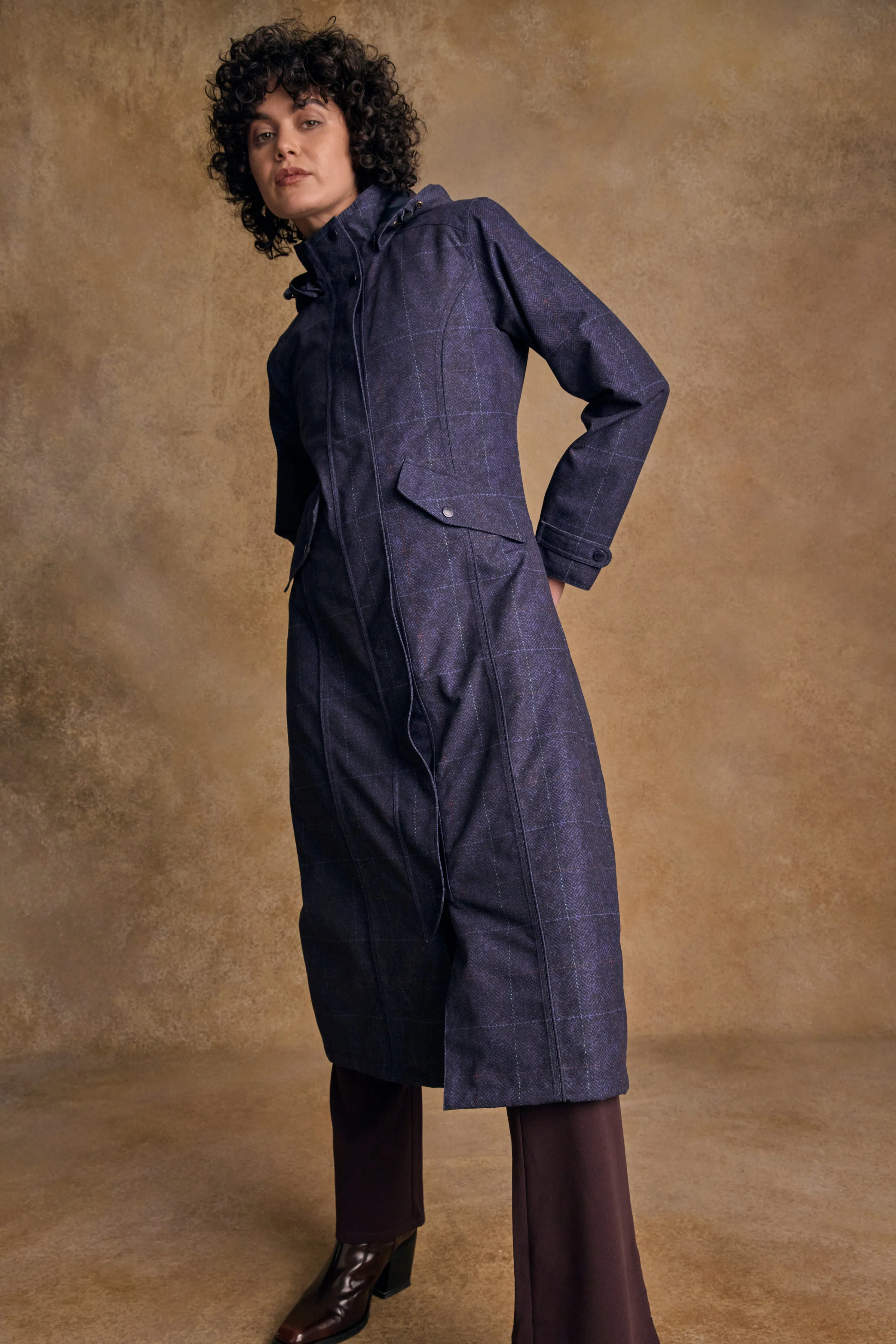 Hannah Waterproof Coat - Navy Windowpane