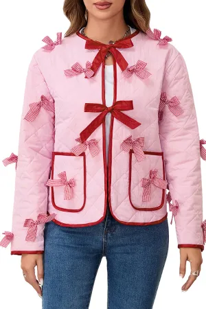 HCT1347 Bow-Embellished Quilted Jacket Outerwear