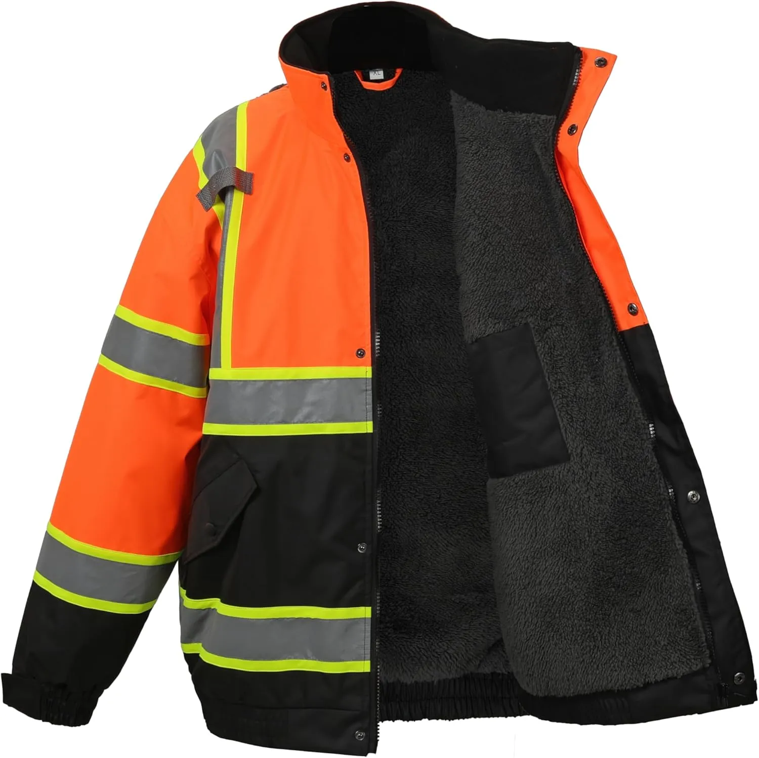 High Visibility Hoodie For Men Reflective Safety Jacket Zipper Men'S/Women'S Construction Work Safety Insulated Parka