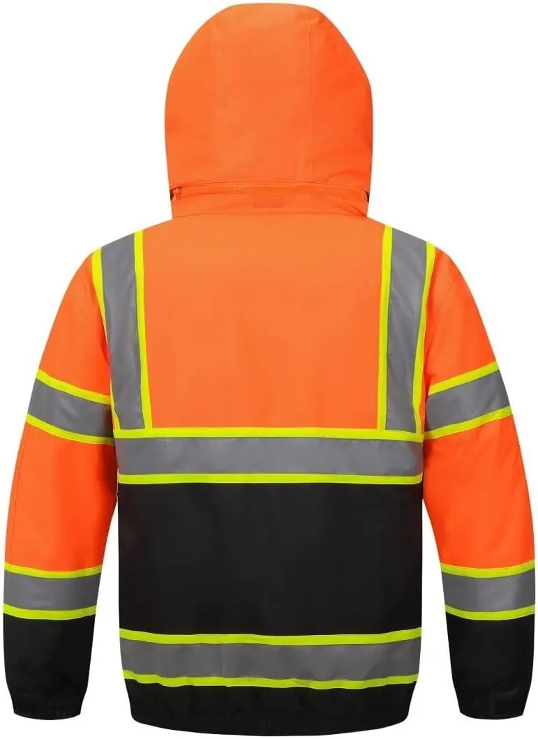High Visibility Hoodie For Men Reflective Safety Jacket Zipper Men'S/Women'S Construction Work Safety Insulated Parka