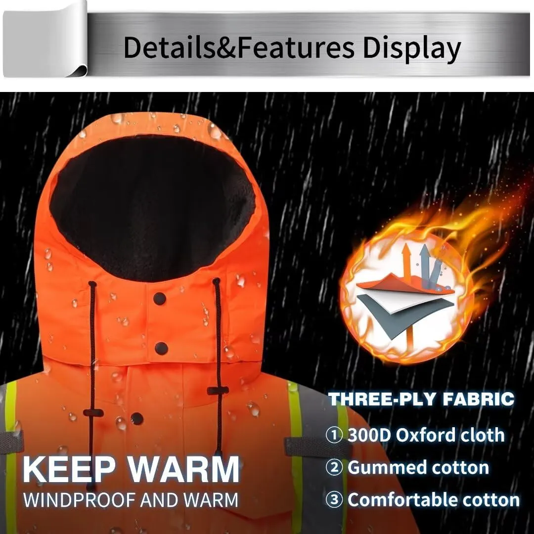 High Visibility Hoodie For Men Reflective Safety Jacket Zipper Men'S/Women'S Construction Work Safety Insulated Parka