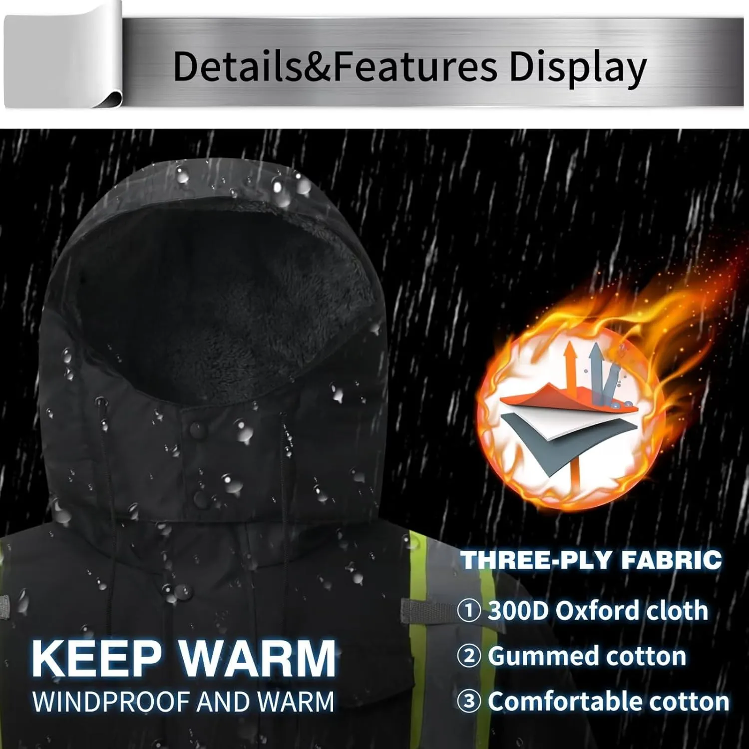 High Visibility Hoodie For Men Reflective Safety Jacket Zipper Men'S/Women'S Construction Work Safety Insulated Parka