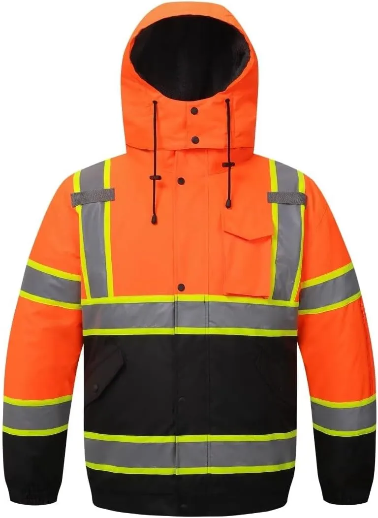 High Visibility Hoodie For Men Reflective Safety Jacket Zipper Men'S/Women'S Construction Work Safety Insulated Parka