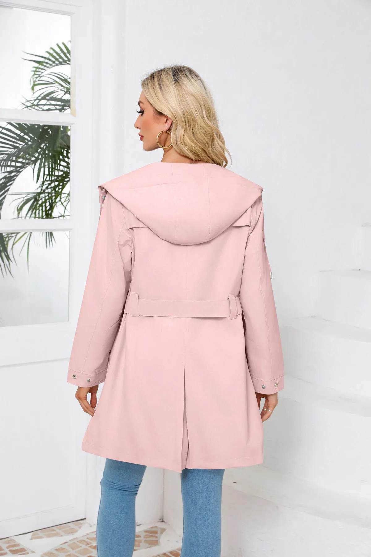 Long Hooded Waterproof Thin Casual Loose Trench Coat